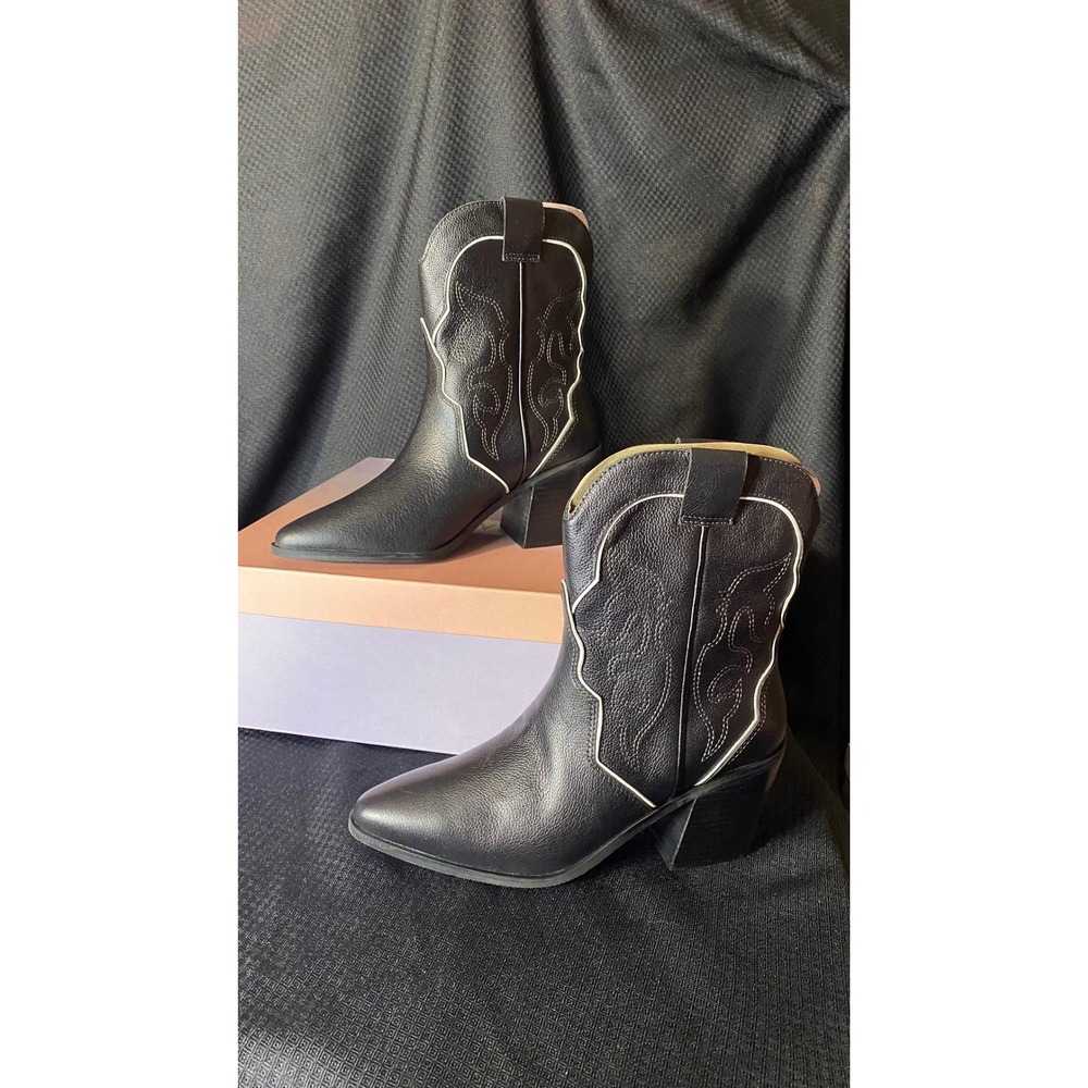 Lisa Vicky Campus-V Black Tumbled Leather Western Cowboy Boots Womens 8.5 NEW